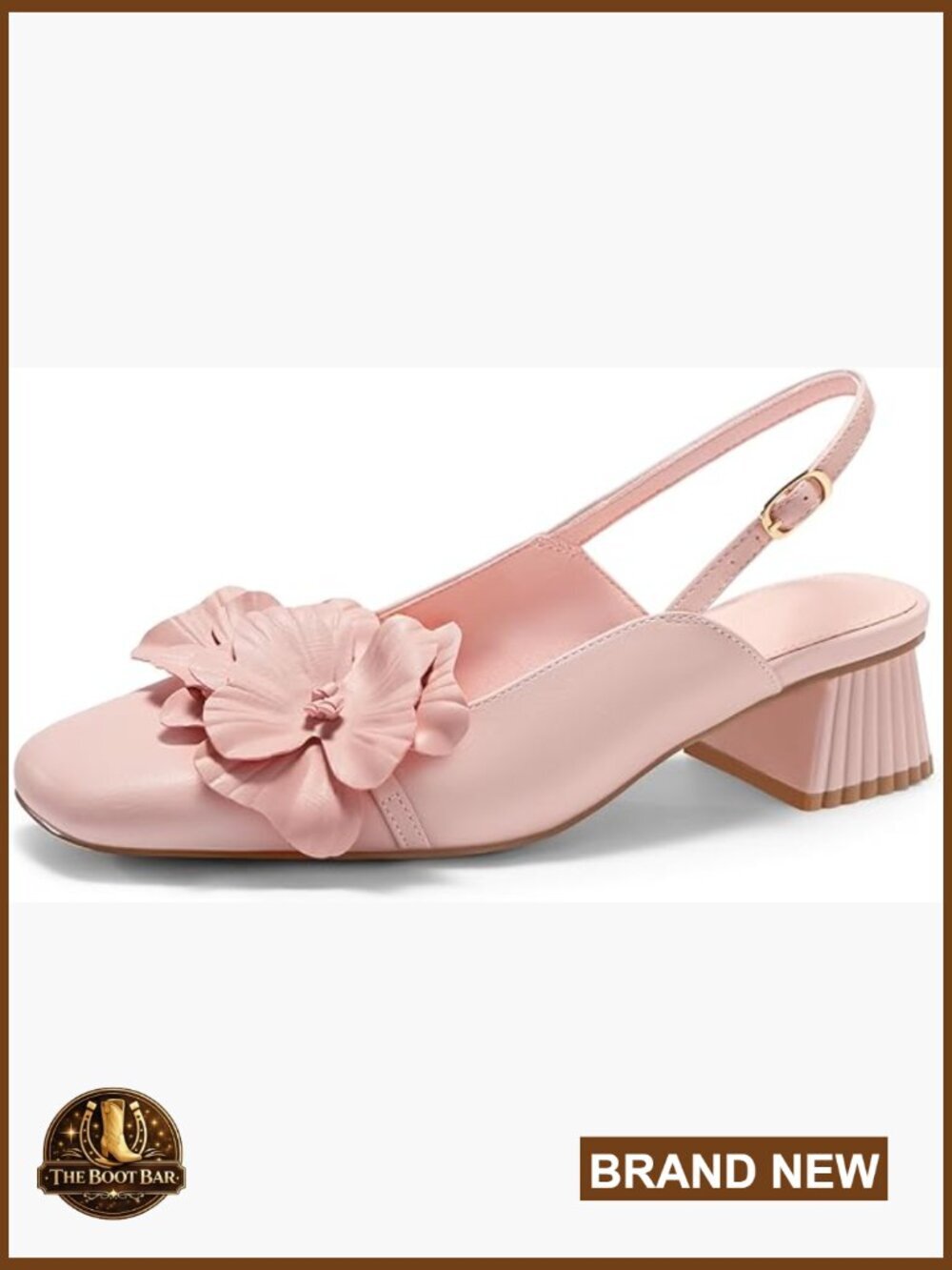 Slingback Chunky Heels Flower Square Toe Pumps Dress Shoes